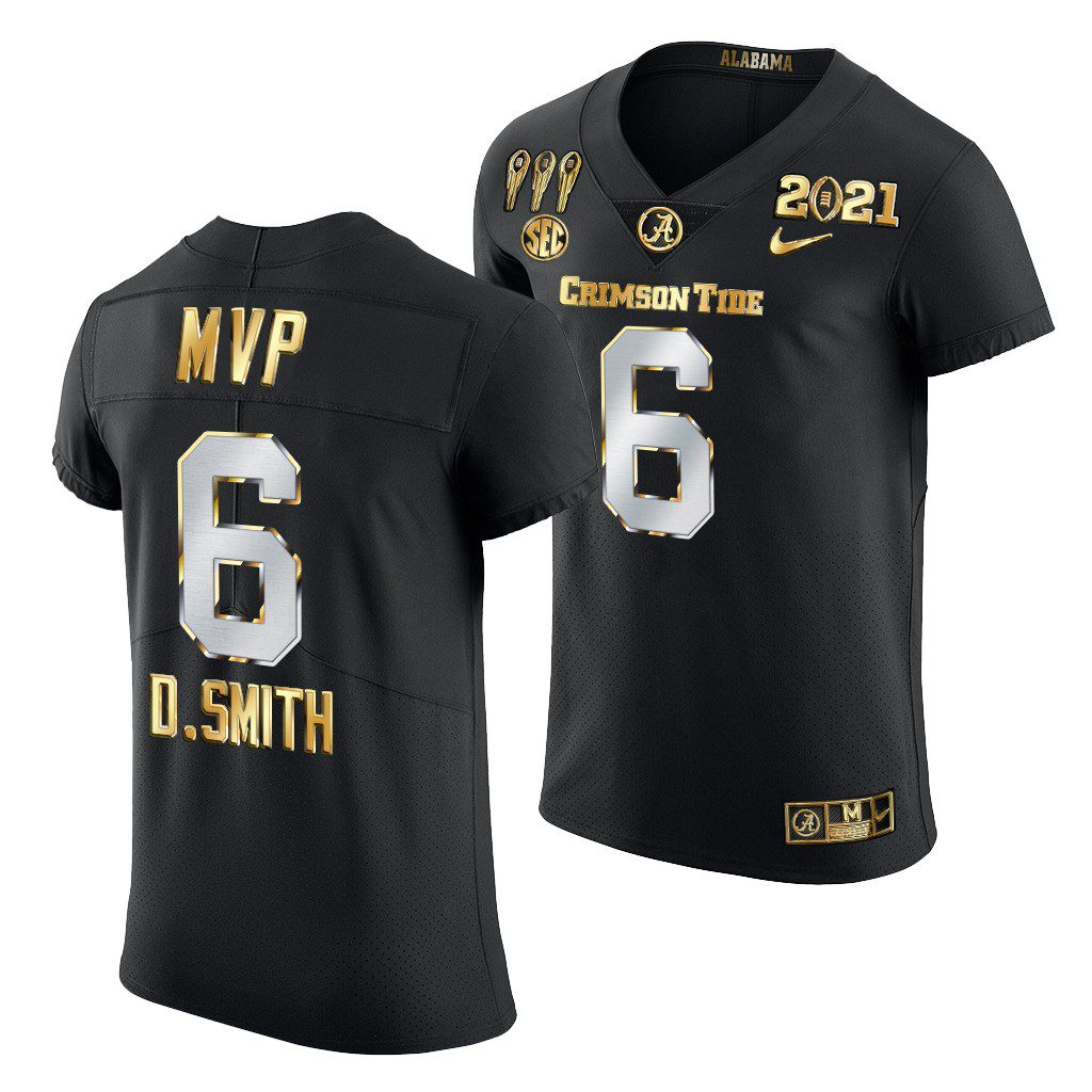 Men's Alabama Crimson Tide DeVonta Smith #6 Black Golden Limited 2021 CFP National Championship MVP NCAA College Football Jersey